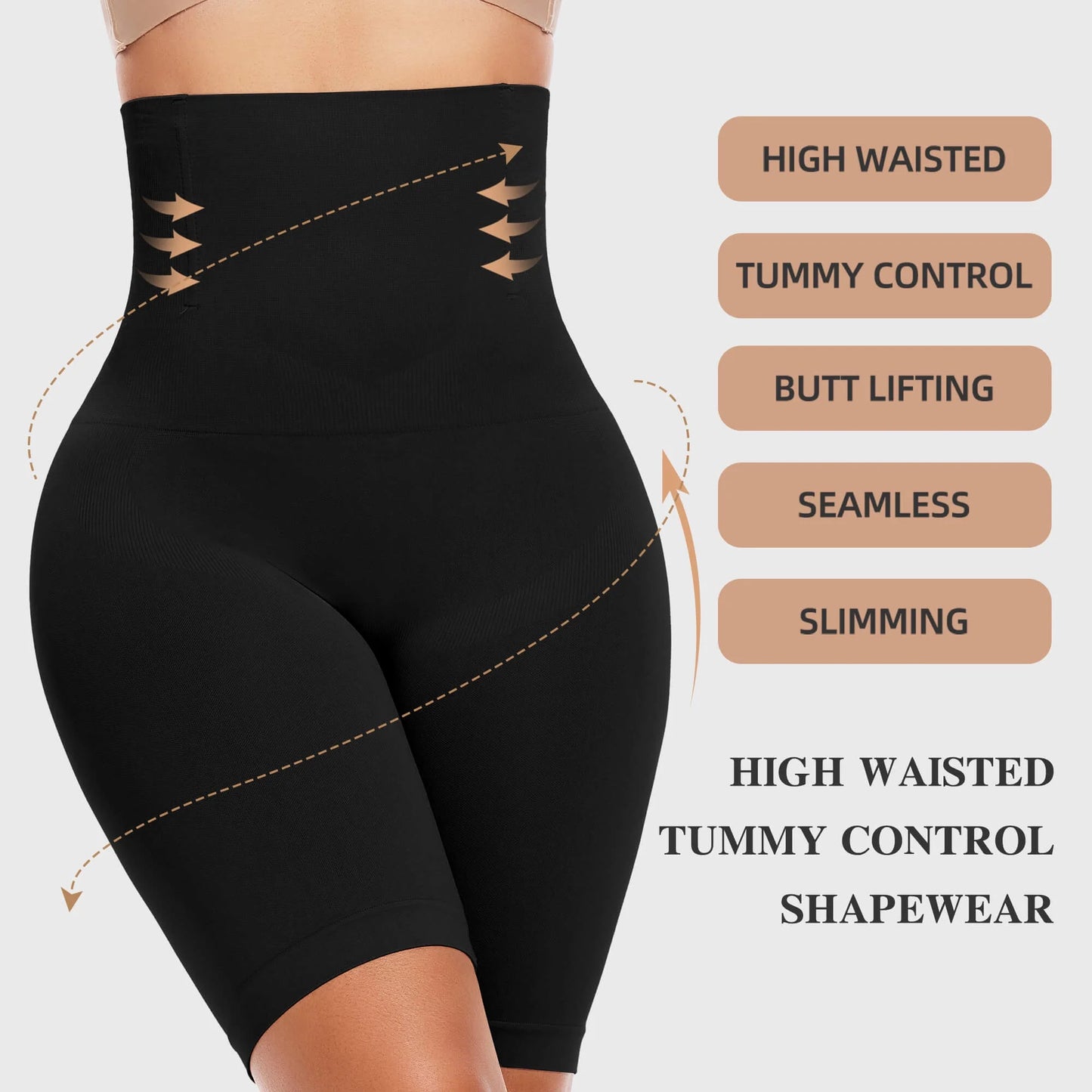 2 Pack Women Waist Trainer Shapewear Tummy Control Body Shaper Shorts Hi-Waist Butt Lifter Thigh Slimmer