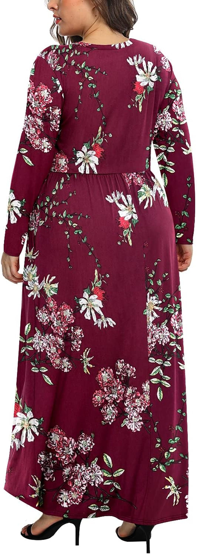 Women'S plus Size Long Sleeve Loose Plain Casual Long Maxi Dresses with Pockets