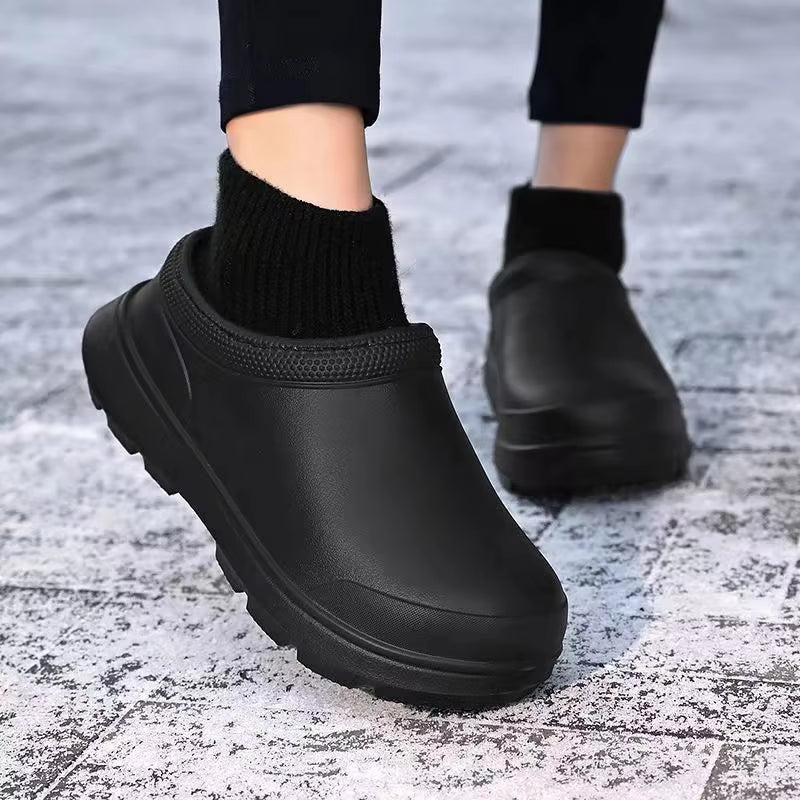 Women Waterproof Cotton Slippers Home Floor Couples Winter Warm Shoes Thick Sole Soft Plush Female Male Indoor Street Boots